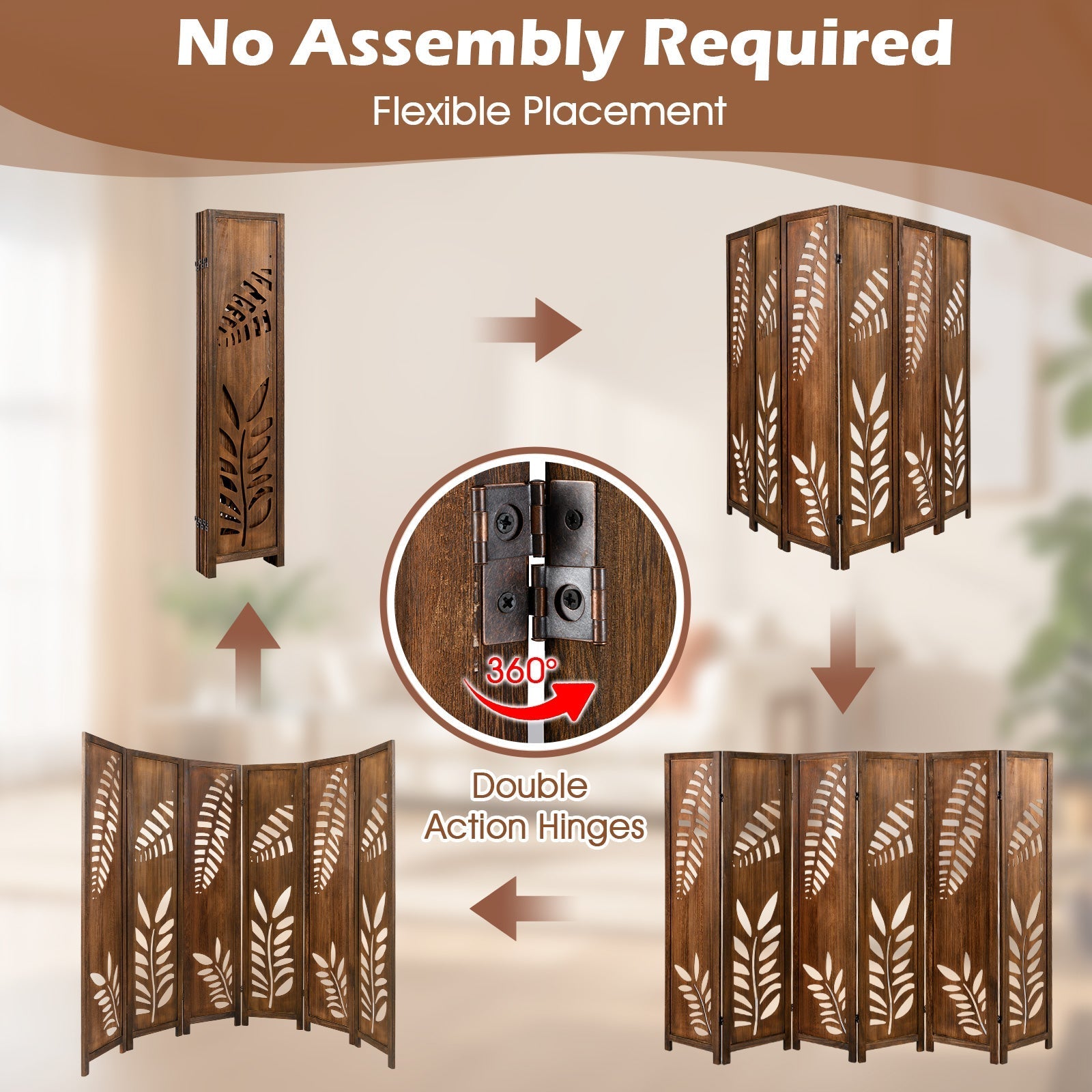 Room Divider 5.6 FT Folding Partition Stand with Double Action Metal Hinges