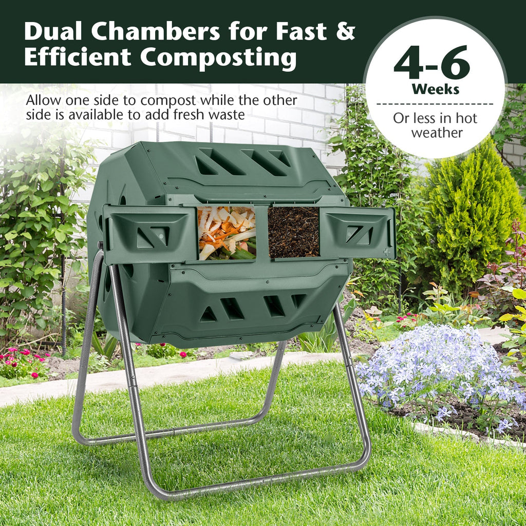 360° Rotatable Tumbling Composter with 2 Sliding Doors-Green