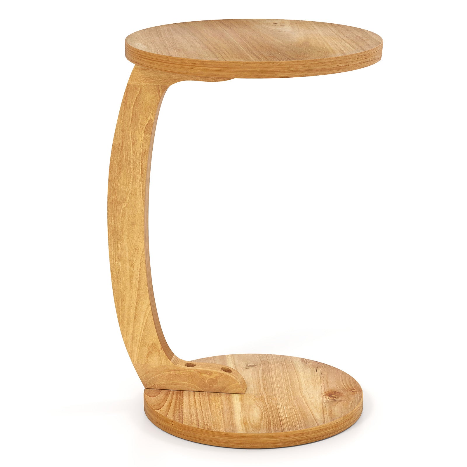 24 Inch Round C-shaped Side Table with Thickened Top and Sturdy Base
