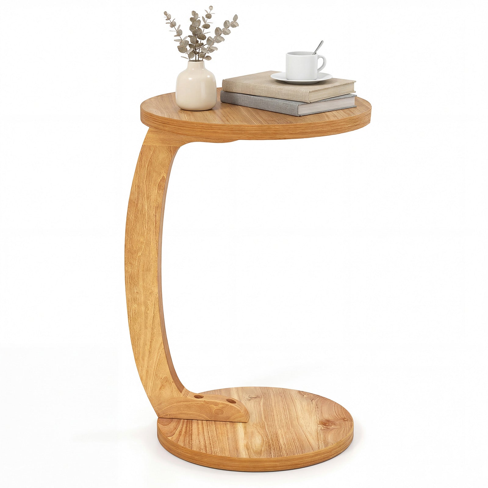 24 Inch Round C-shaped Side Table with Thickened Top and Sturdy Base