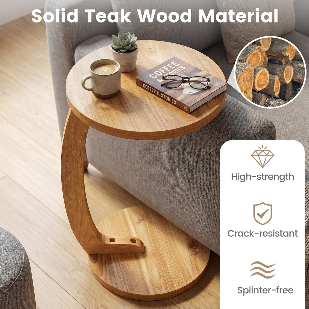24 Inch Round C-shaped Side Table with Thickened Top and Sturdy Base