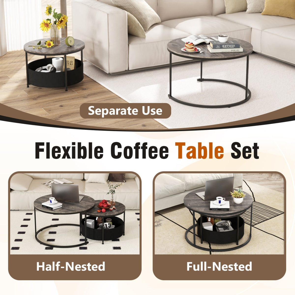 Round Coffee Table Set of 2