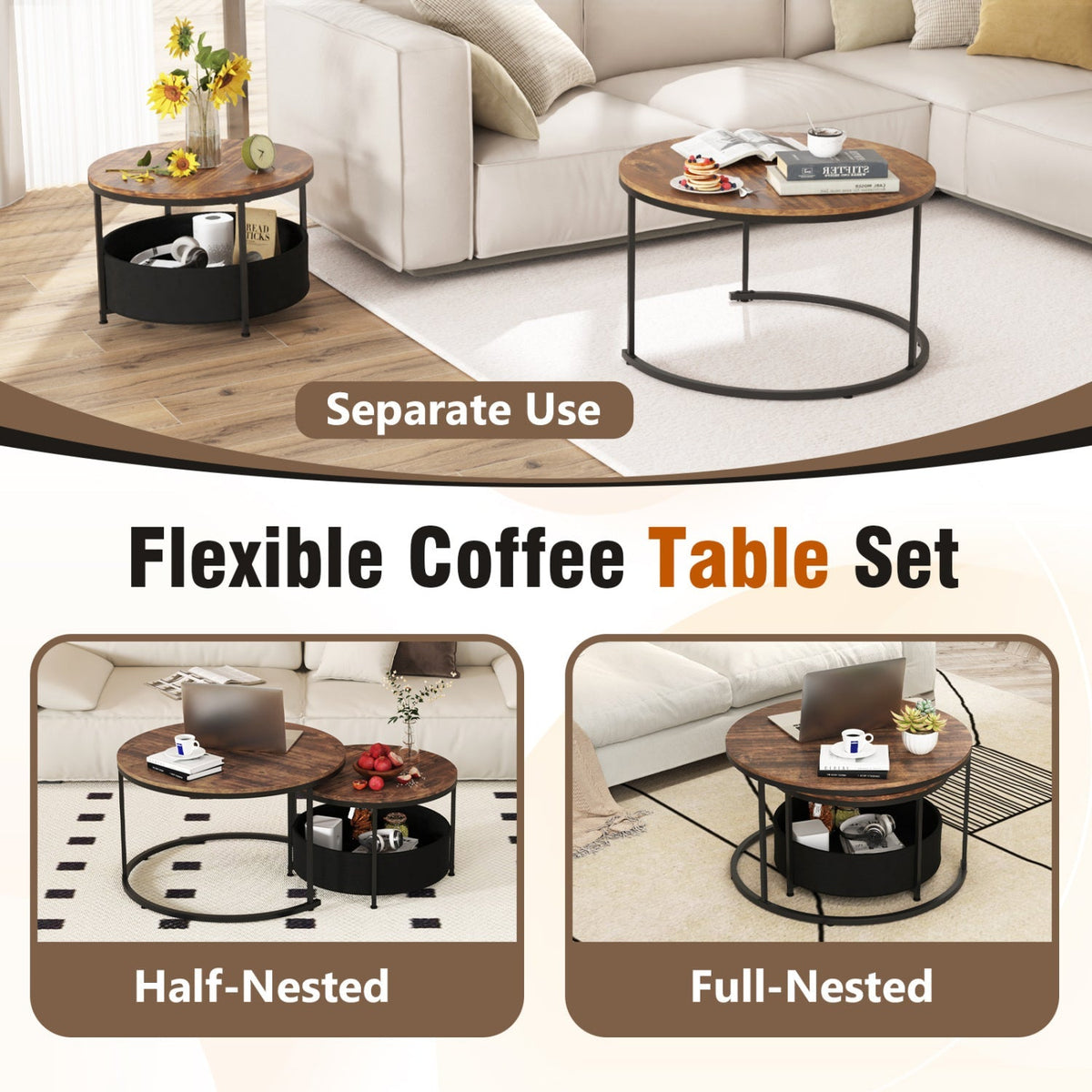 Round Coffee Table Set of 2