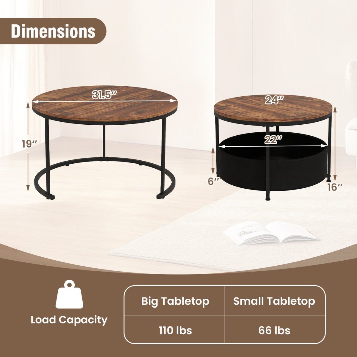 Round Coffee Table Set of 2