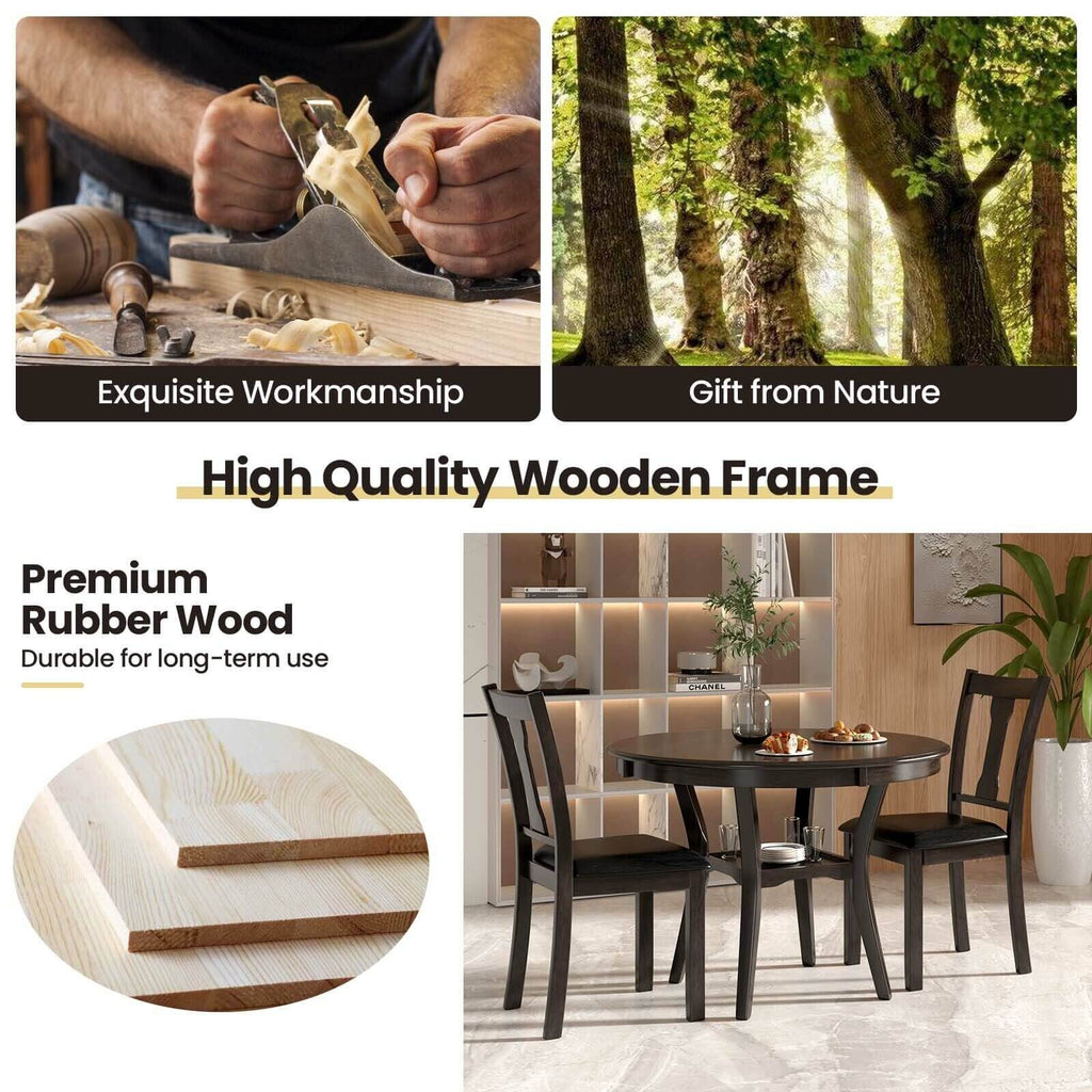 5-Piece Round Dining Table Set Wooden Kitchen Modern Table and 4 Chairs
