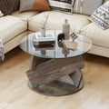 Round Glass Coffee Table 32 Inch Modern Center Table with Tempered Glass Top-Gray