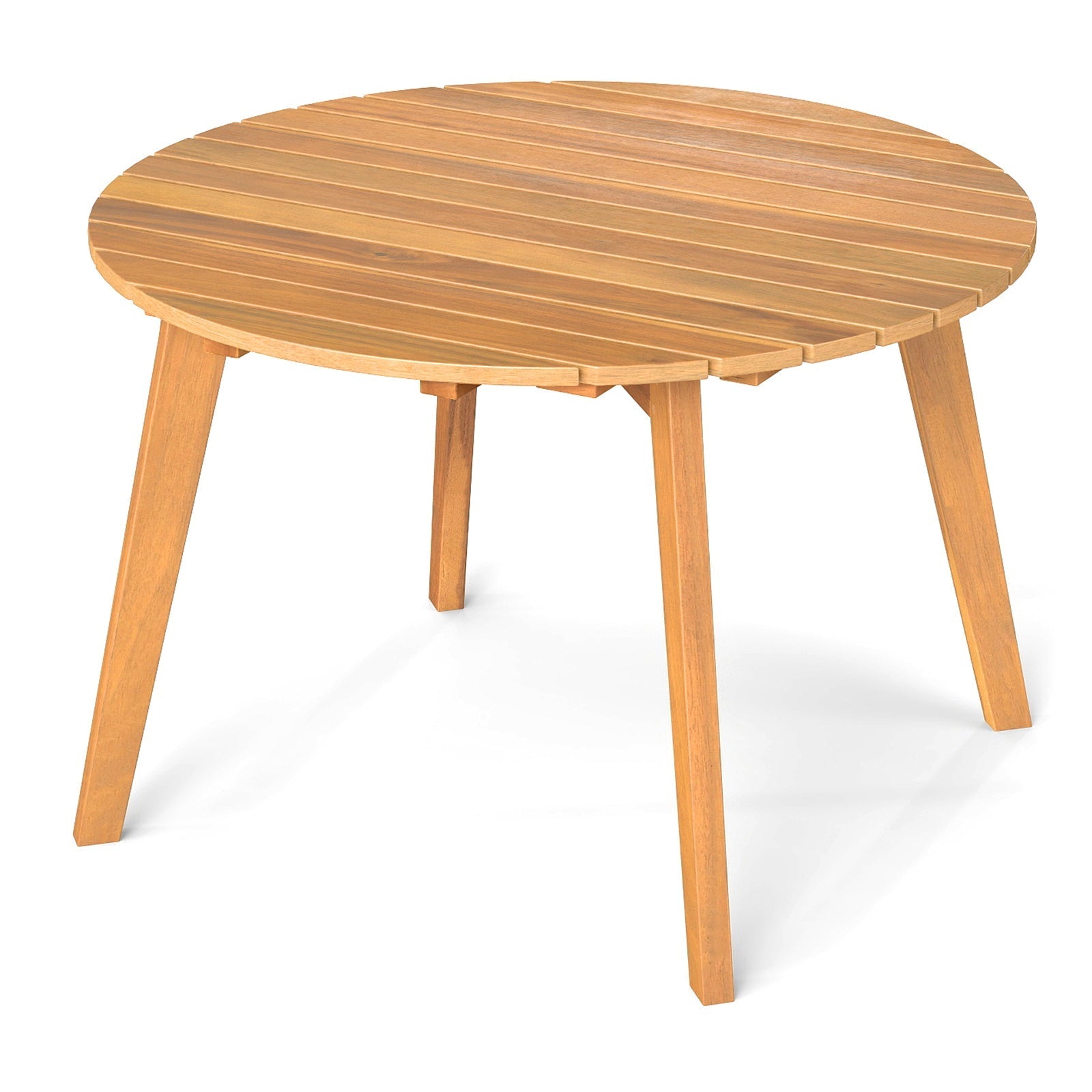 Round Outdoor Acacia Wood Side Table with Slatted Tabletop