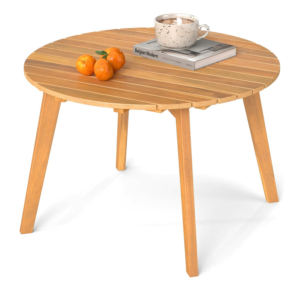 Round Outdoor Acacia Wood Side Table with Slatted Tabletop