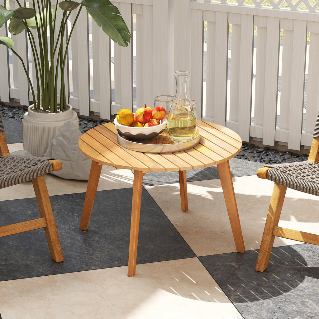 Round Outdoor Acacia Wood Side Table with Slatted Tabletop