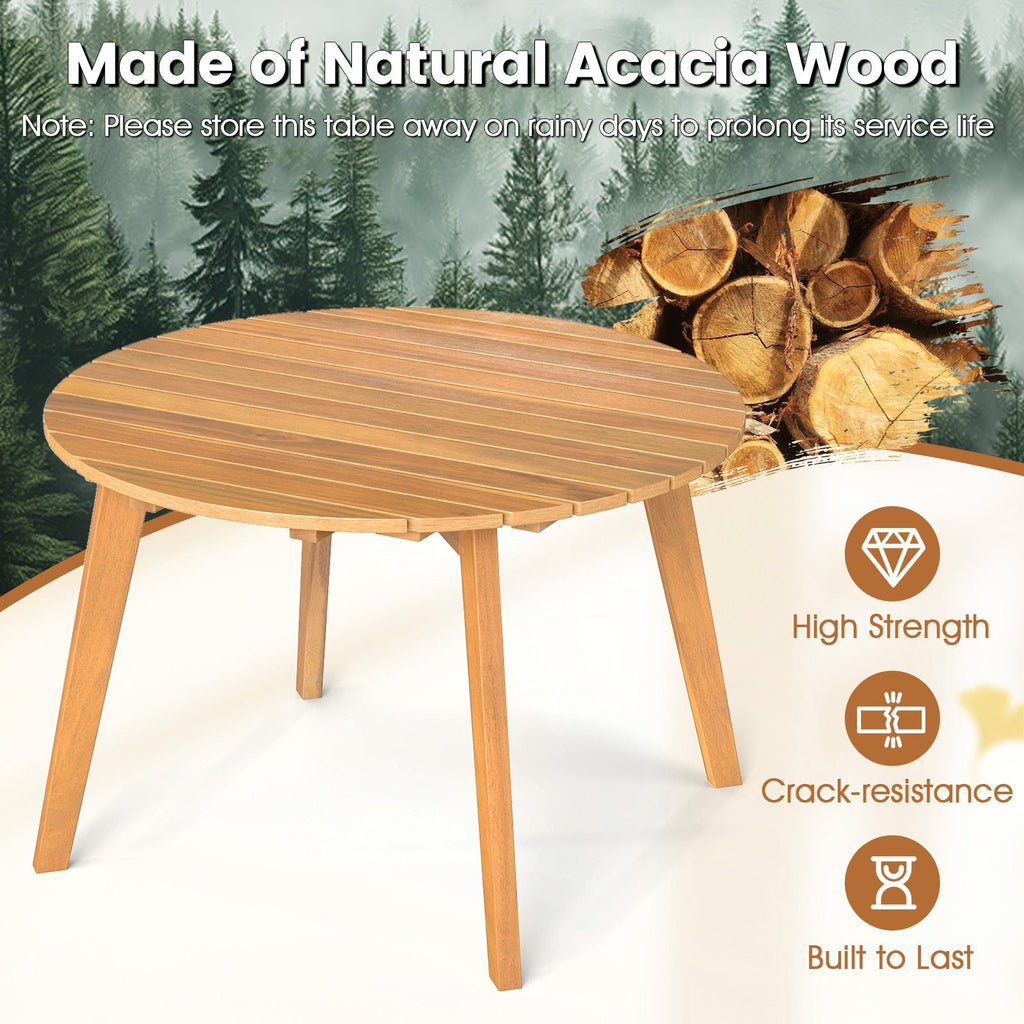 Round Outdoor Acacia Wood Side Table with Slatted Tabletop