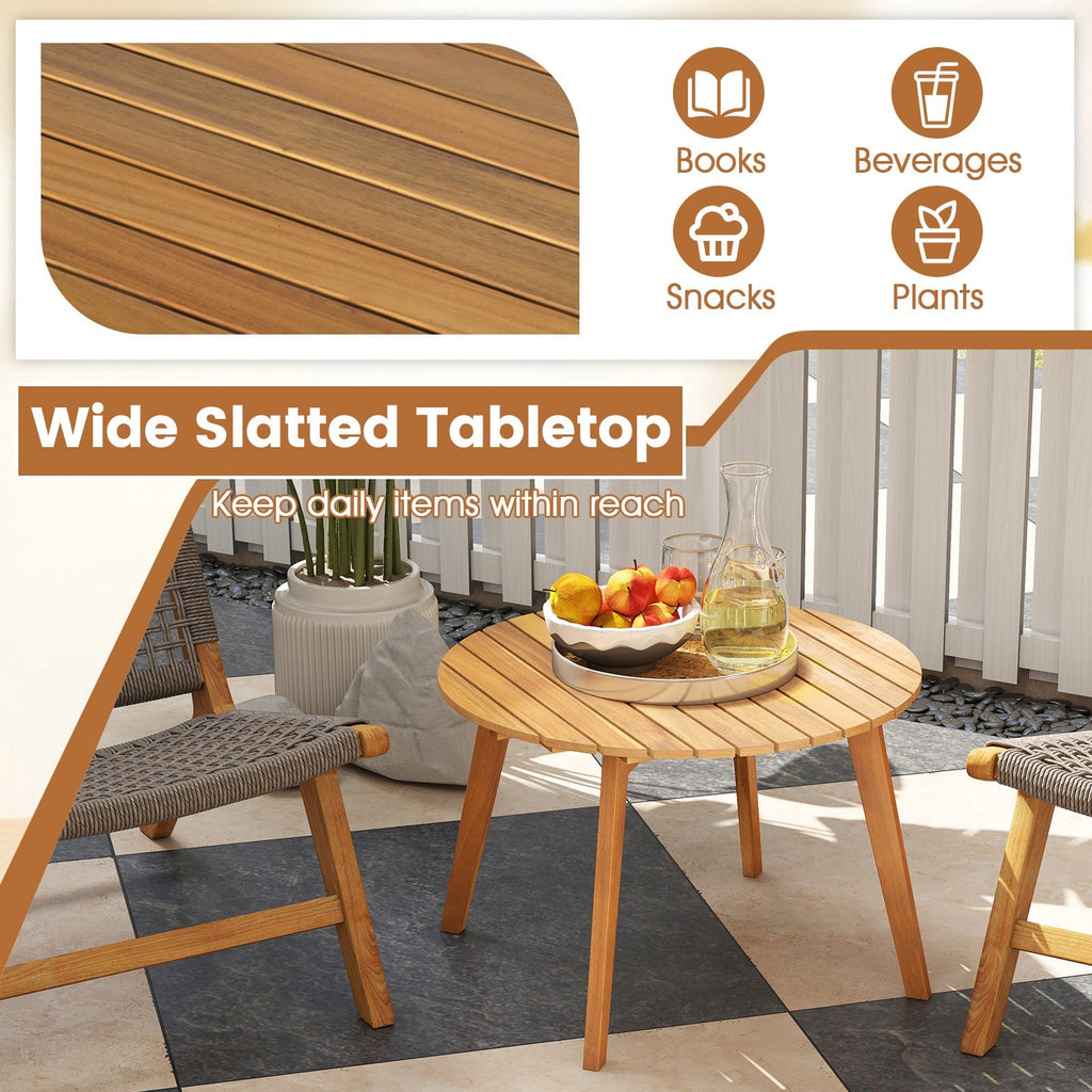 Round Outdoor Acacia Wood Side Table with Slatted Tabletop