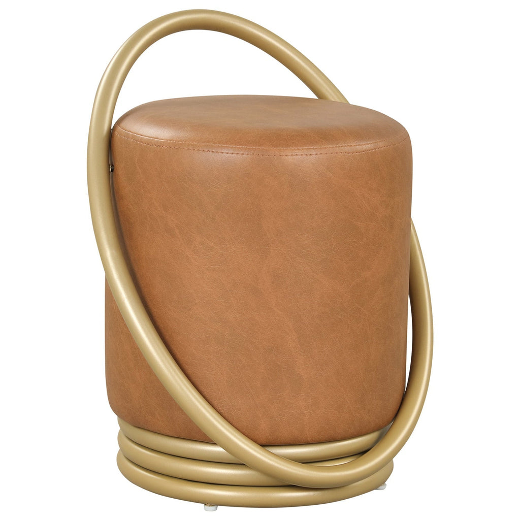Round Vanity Stool with Gold Halo Design - Faux Leather