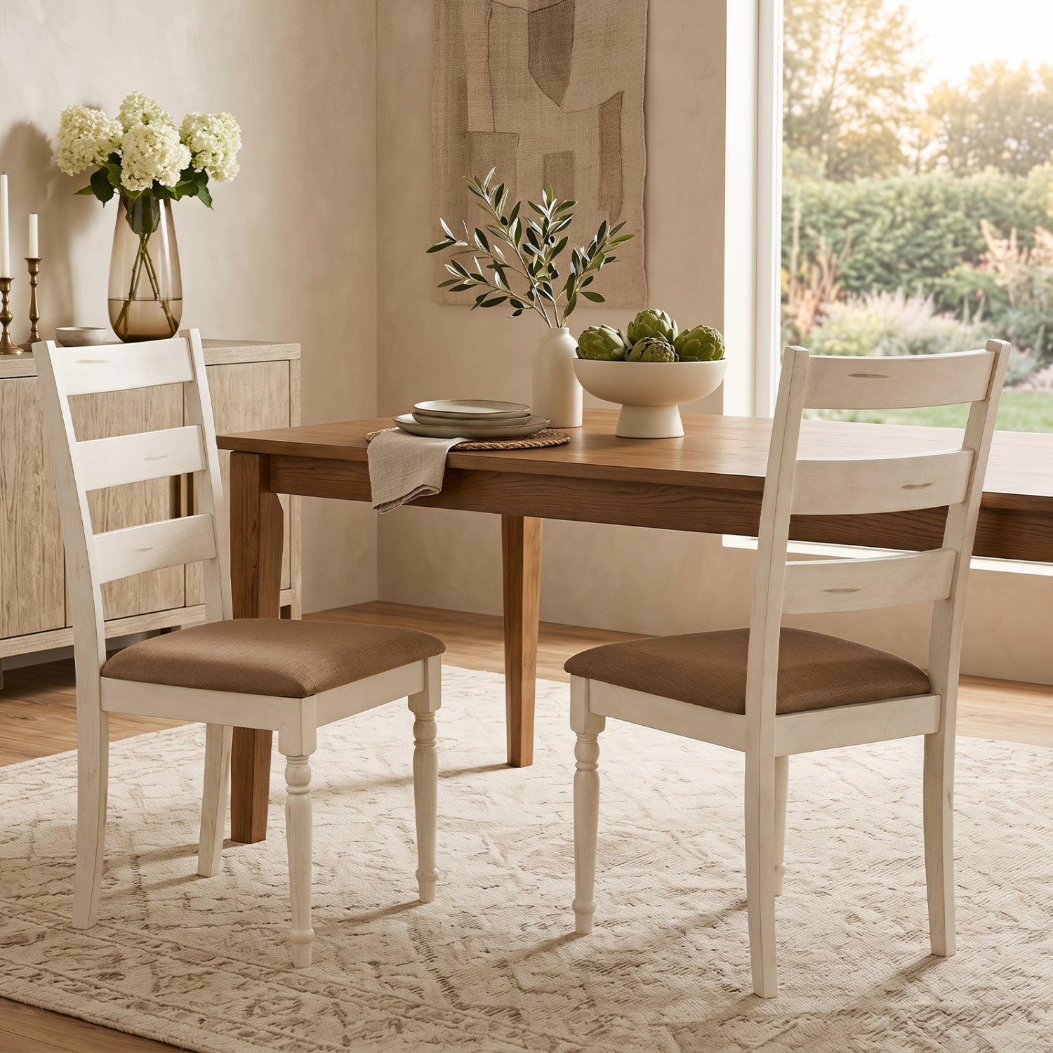 Dining Chairs Set of 2 with Padded Linen Seat