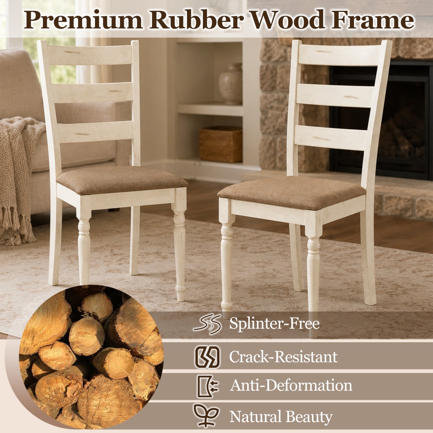 Dining Chairs Set of 2 with Padded Linen Seat