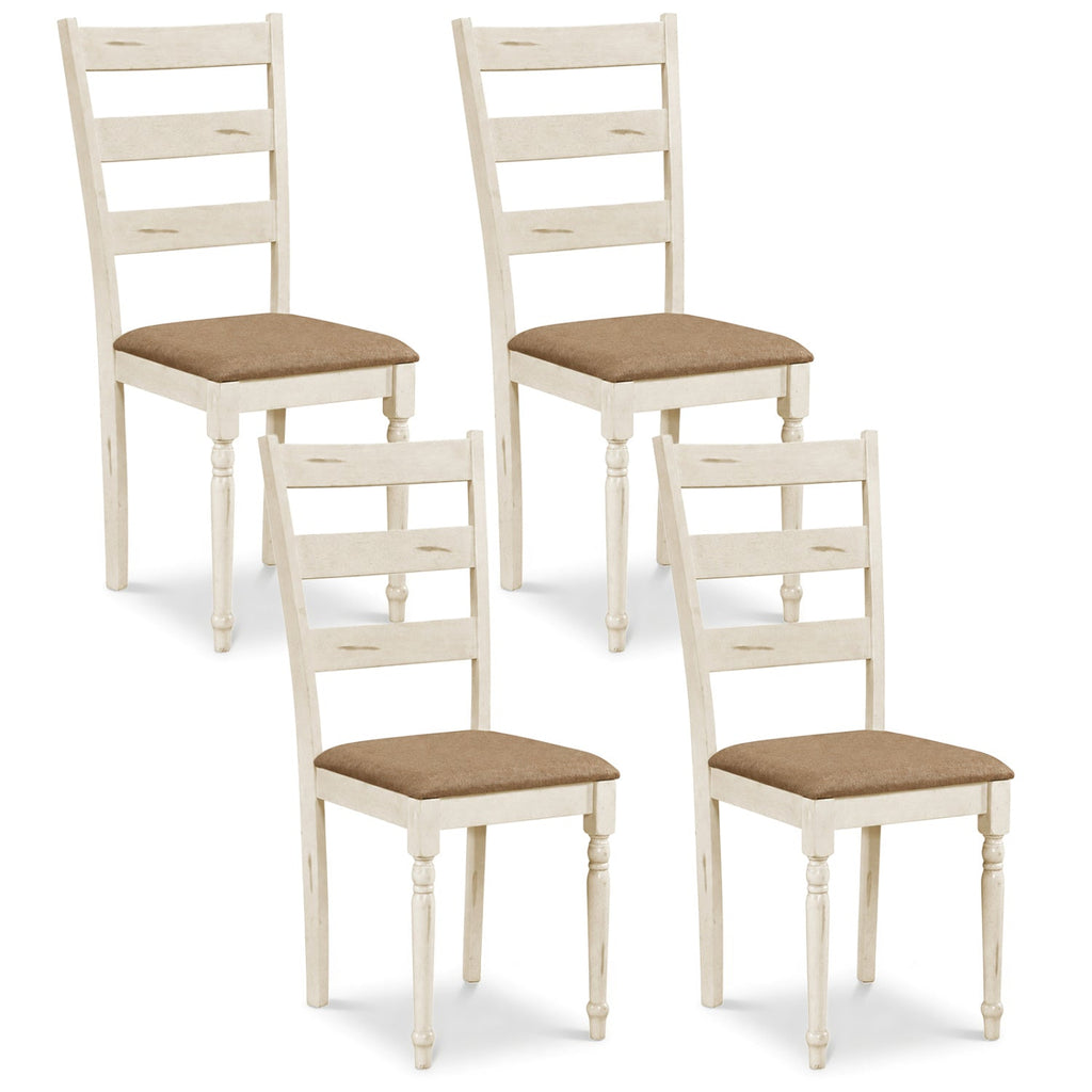 Dining Chairs Set of 4 with Padded Linen Seat & Slatted Back