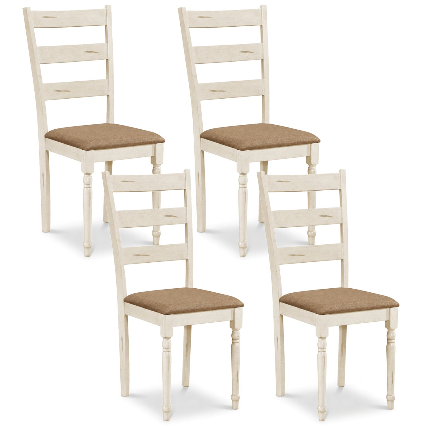 Dining Chairs Set of 4 with Padded Linen Seat & Slatted Back