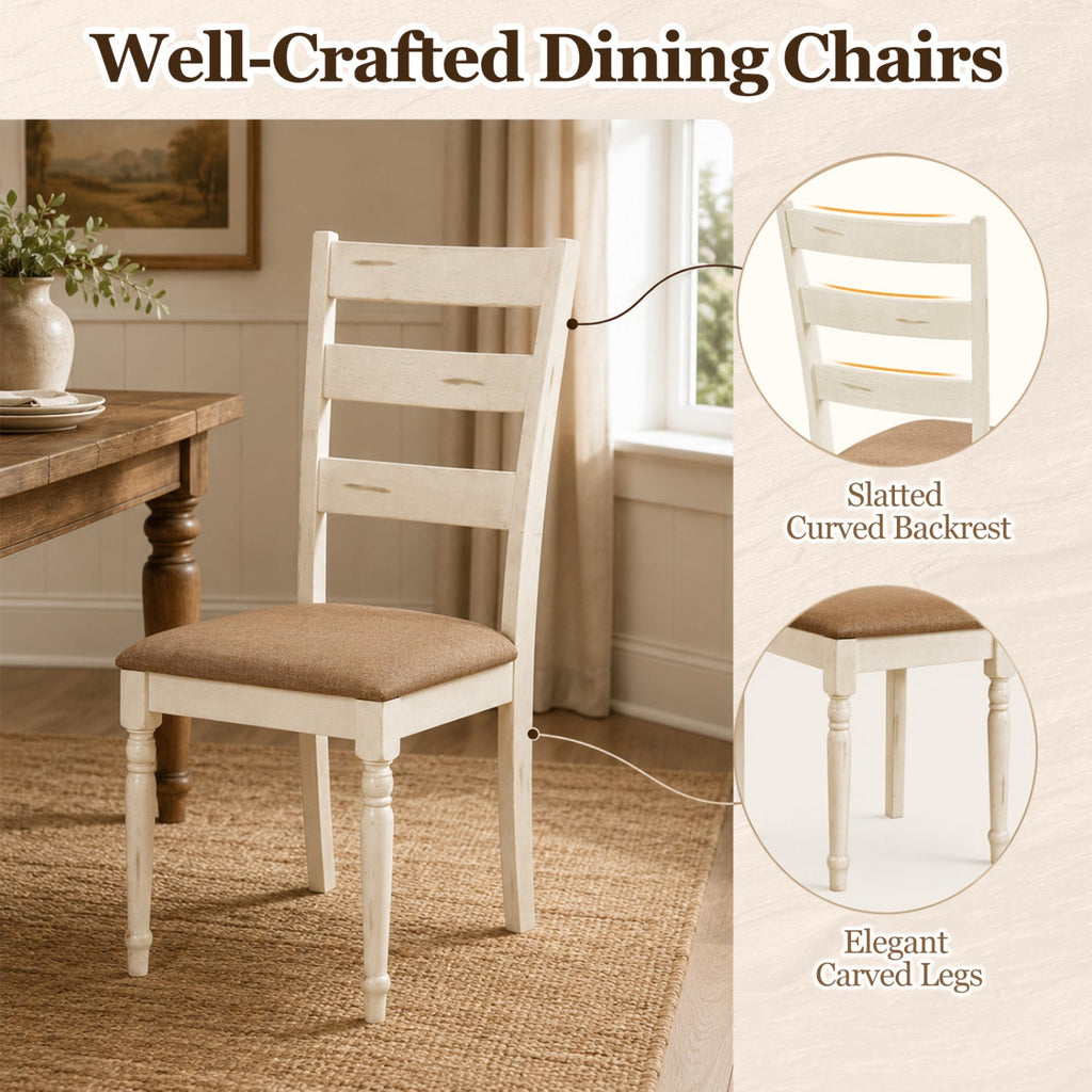 Dining Chairs Set of 4 with Padded Linen Seat & Slatted Back
