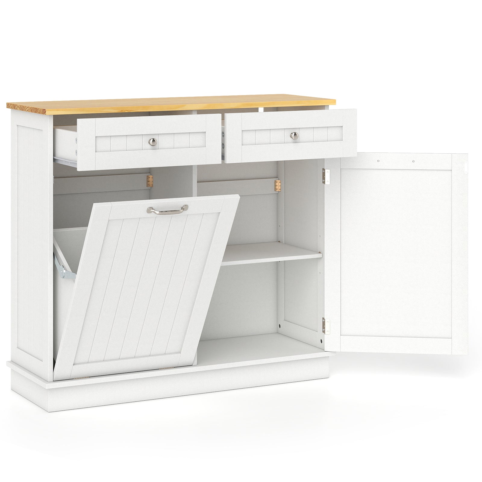 Kitchen Tilt Out Trash Cabinet with 2 Drawers and Adjustable Shelf