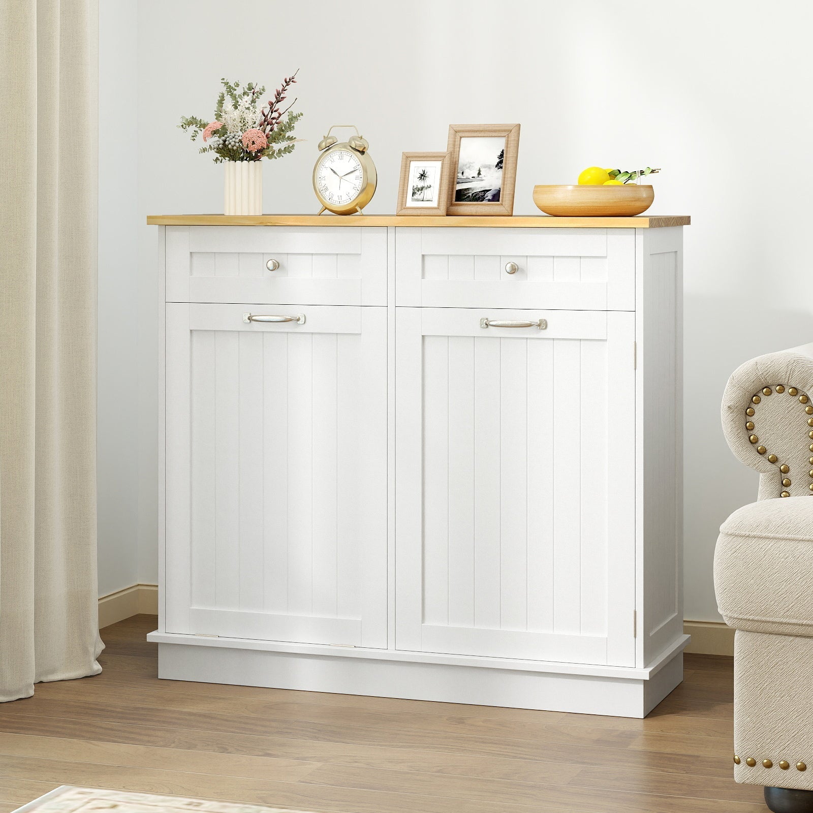 Kitchen Tilt Out Trash Cabinet with 2 Drawers and Adjustable Shelf