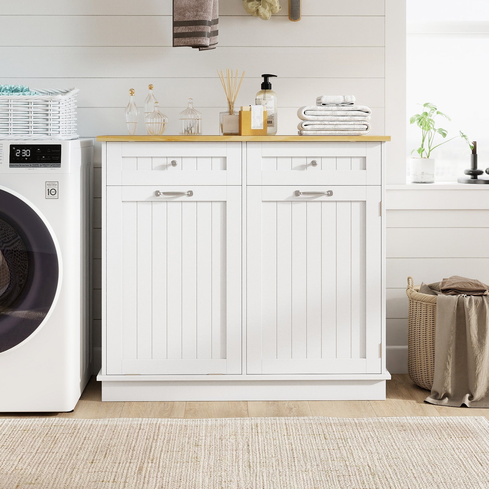 Kitchen Tilt Out Trash Cabinet with 2 Drawers and Adjustable Shelf