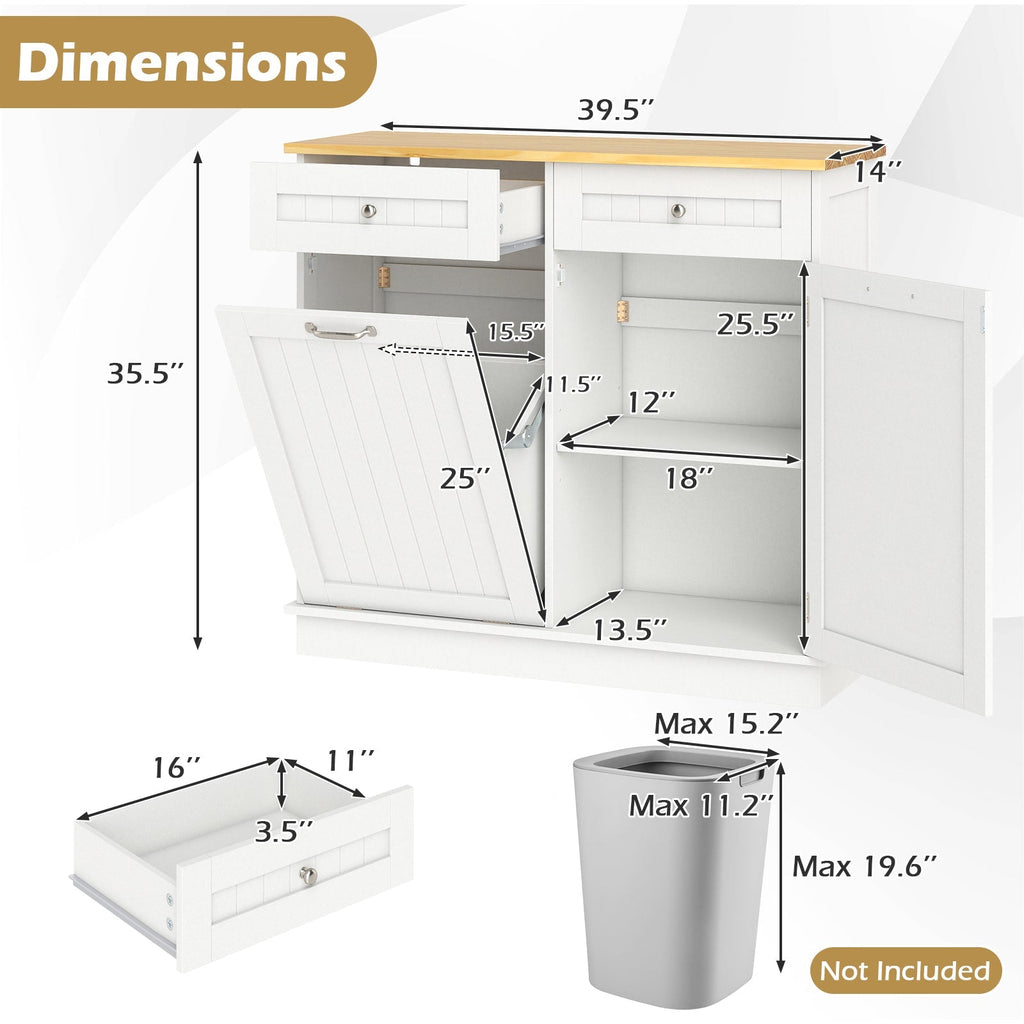 Kitchen Tilt Out Trash Cabinet with 2 Drawers and Adjustable Shelf