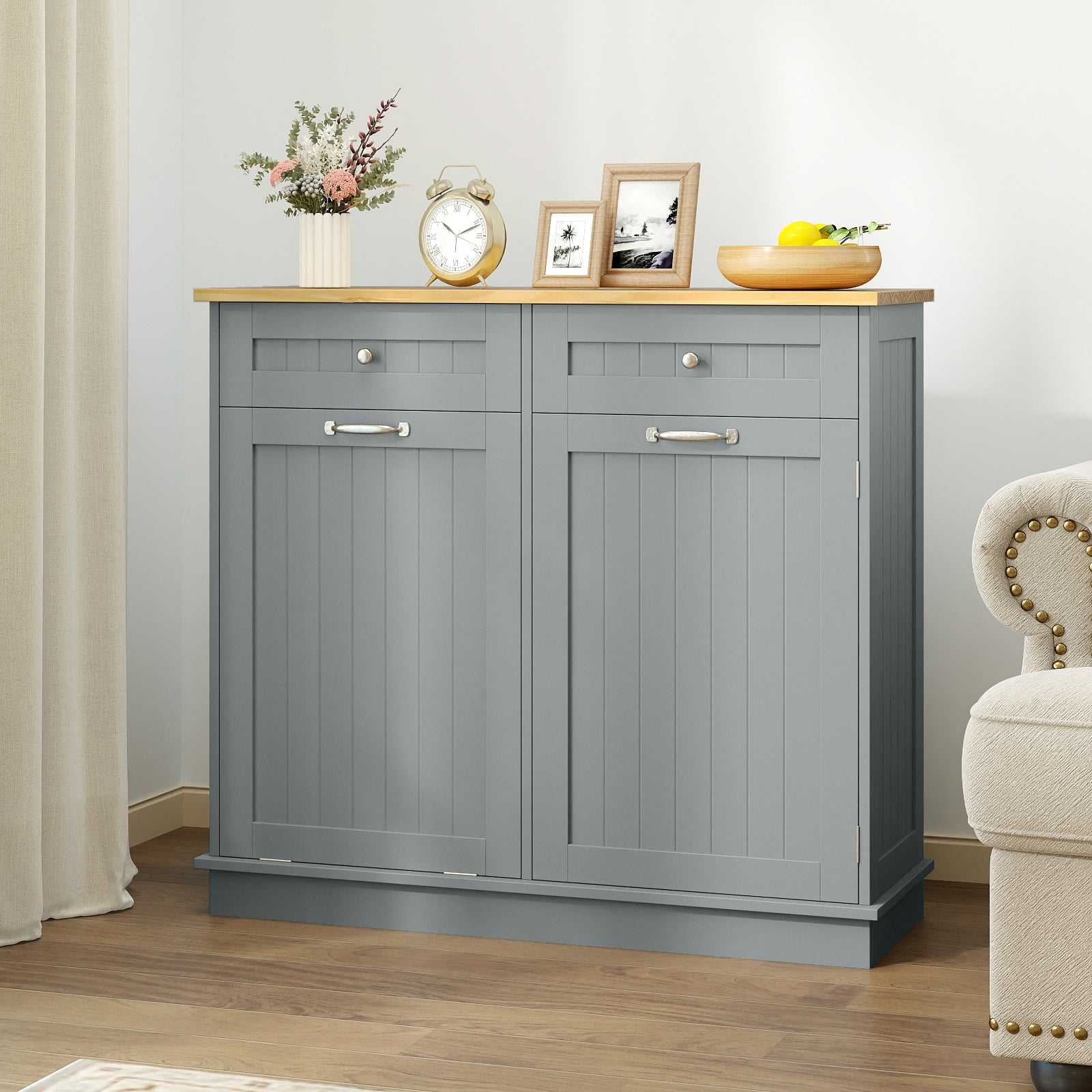 Kitchen Tilt Out Trash Cabinet with 2 Drawers and Adjustable Shelf