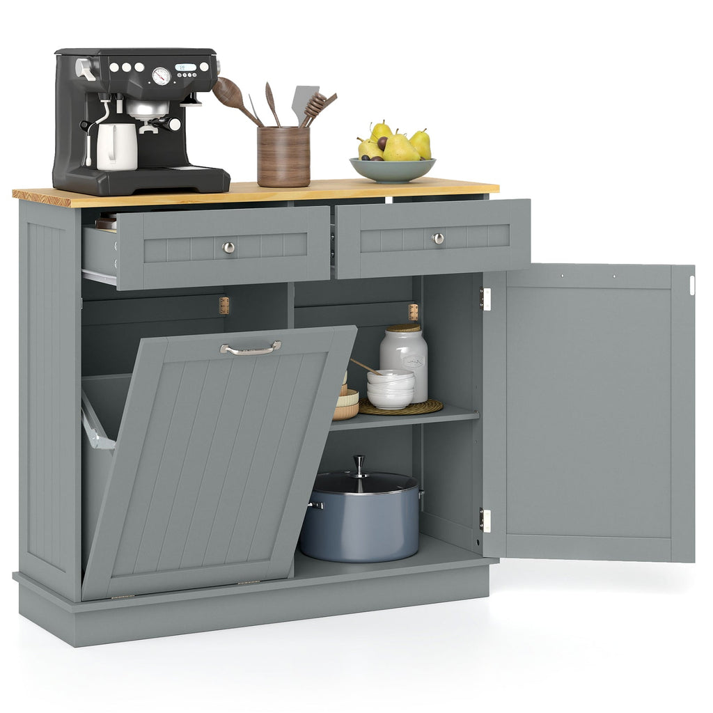 Kitchen Tilt Out Trash Cabinet with 2 Drawers and Adjustable Shelf