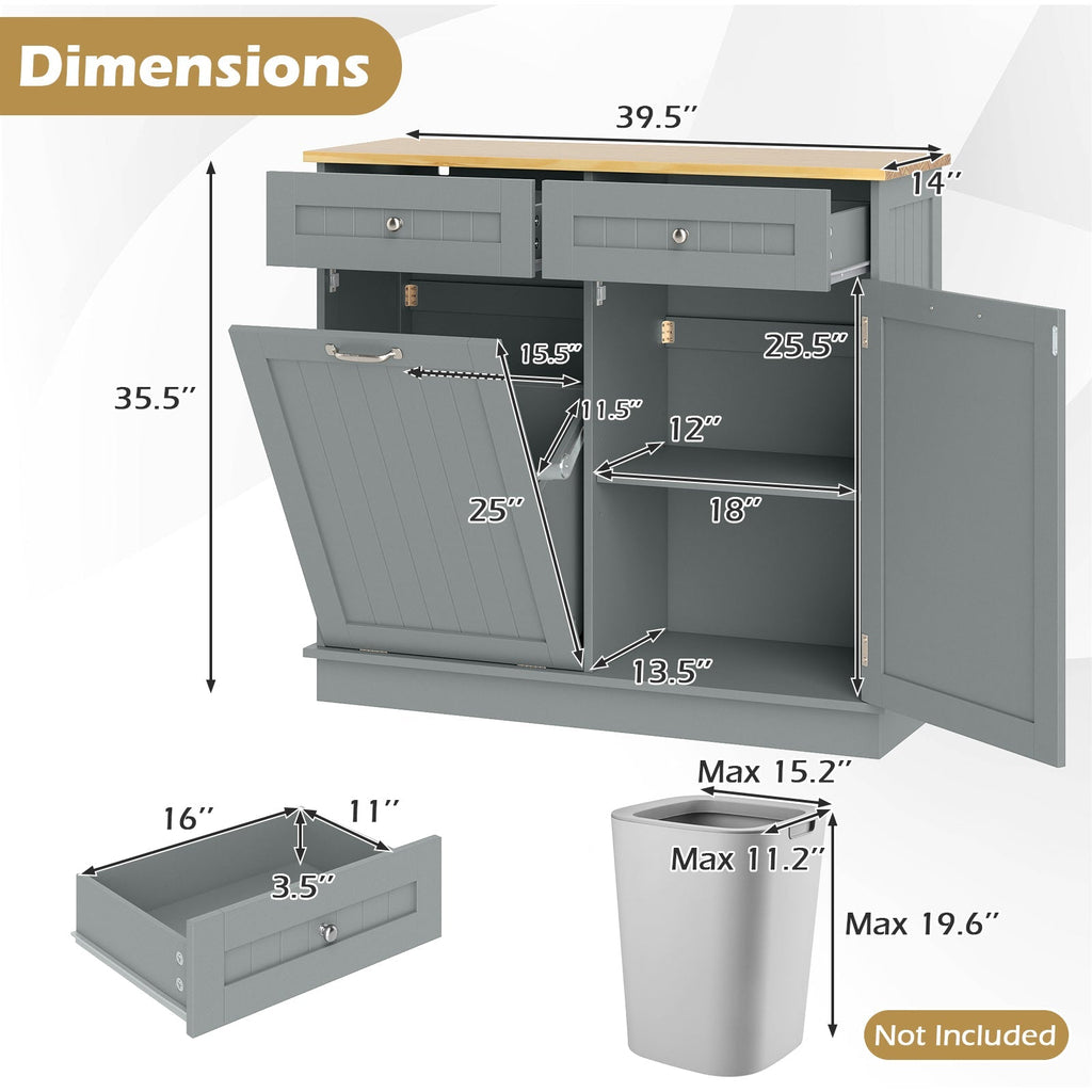 Kitchen Tilt Out Trash Cabinet with 2 Drawers and Adjustable Shelf
