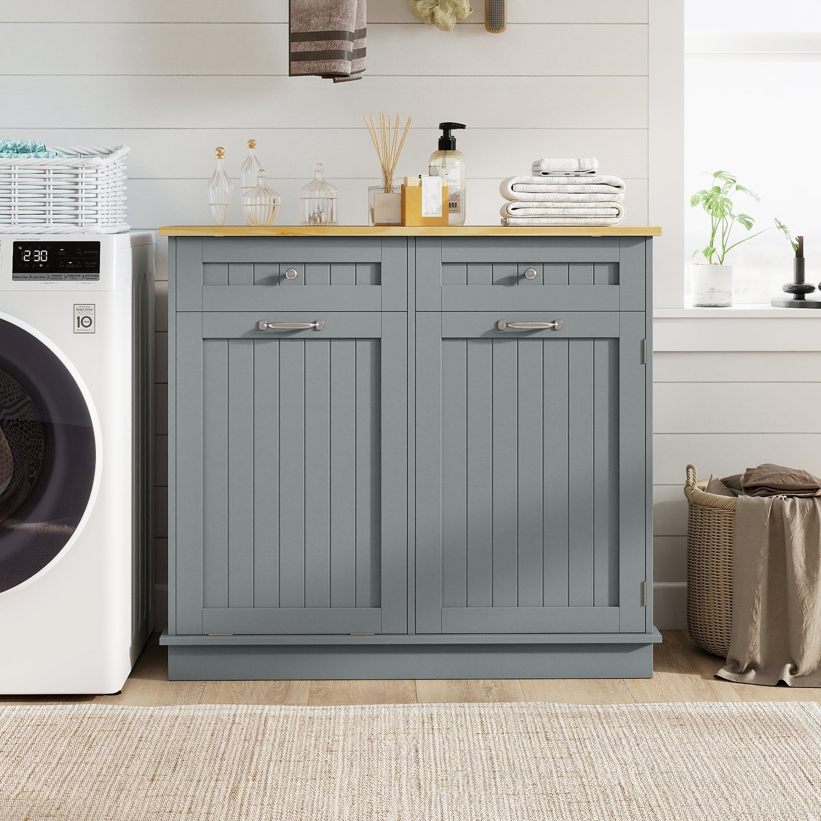 Kitchen Tilt Out Trash Cabinet with 2 Drawers and Adjustable Shelf