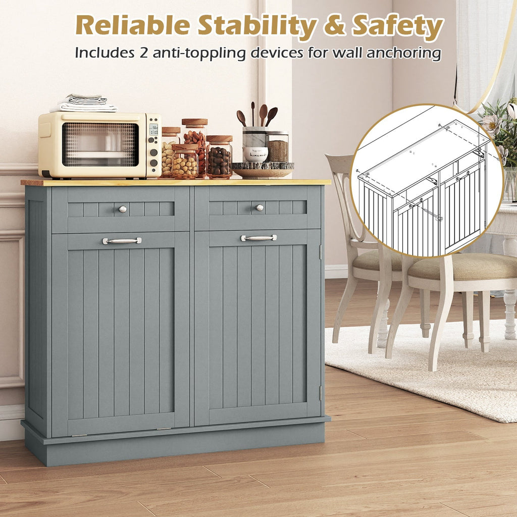 Kitchen Tilt Out Trash Cabinet with 2 Drawers and Adjustable Shelf