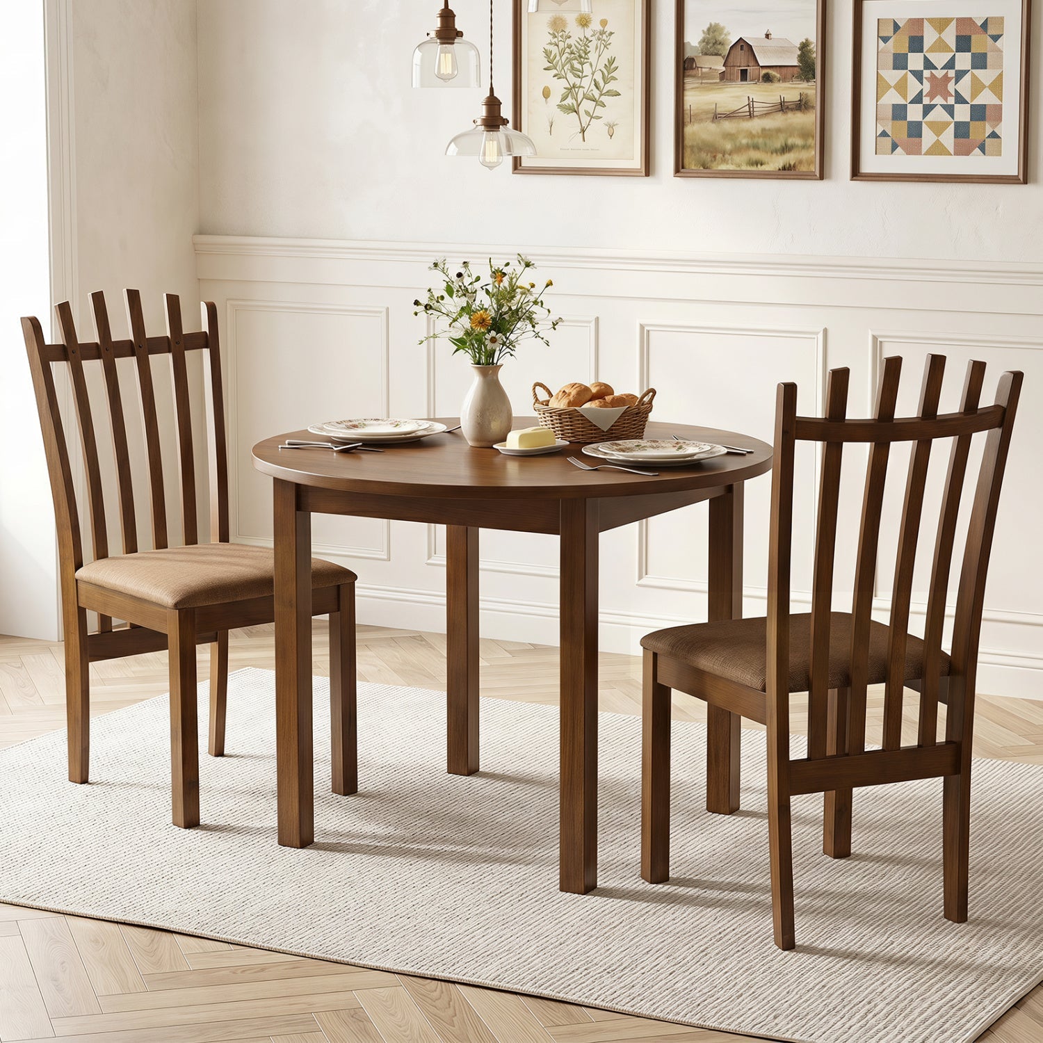 Rubber Wood Slat Back Dining Chairs Set of 2 - Brown