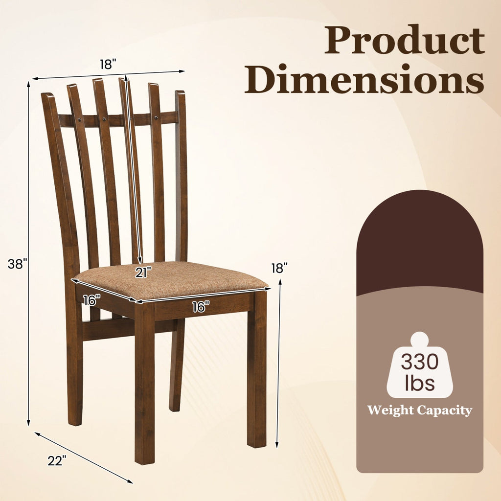 Rubber Wood Slat Back Dining Chairs Set of 2 - Brown
