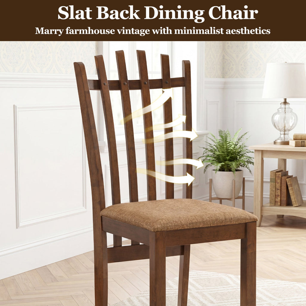 Rubber Wood Slat Back Dining Chairs Set of 2 - Brown