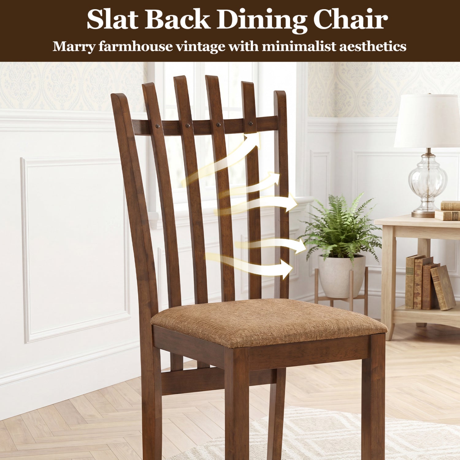 Rubber Wood Slat Back Dining Chairs Set of 2 - Brown