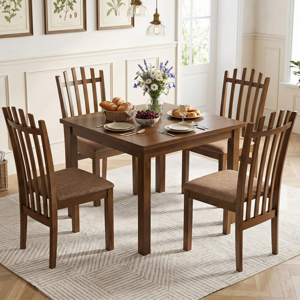 Rubber Wood Dining Chairs Set of 4 with Cushioned Seats
