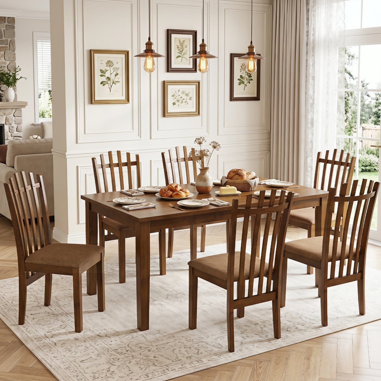 Rubber Wood Dining Chairs Set of 4 with Cushioned Seats