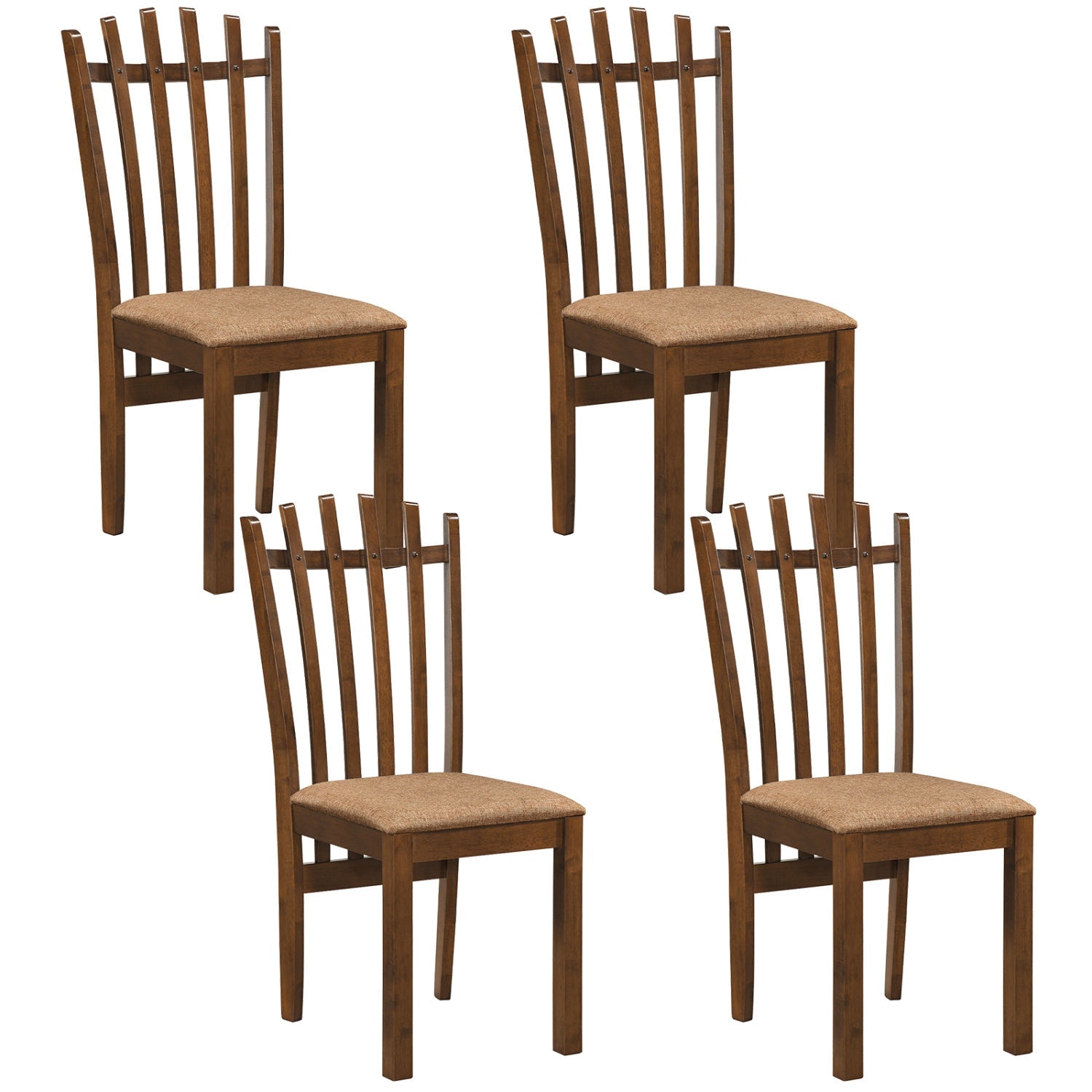 Rubber Wood Dining Chairs Set of 4 with Cushioned Seats