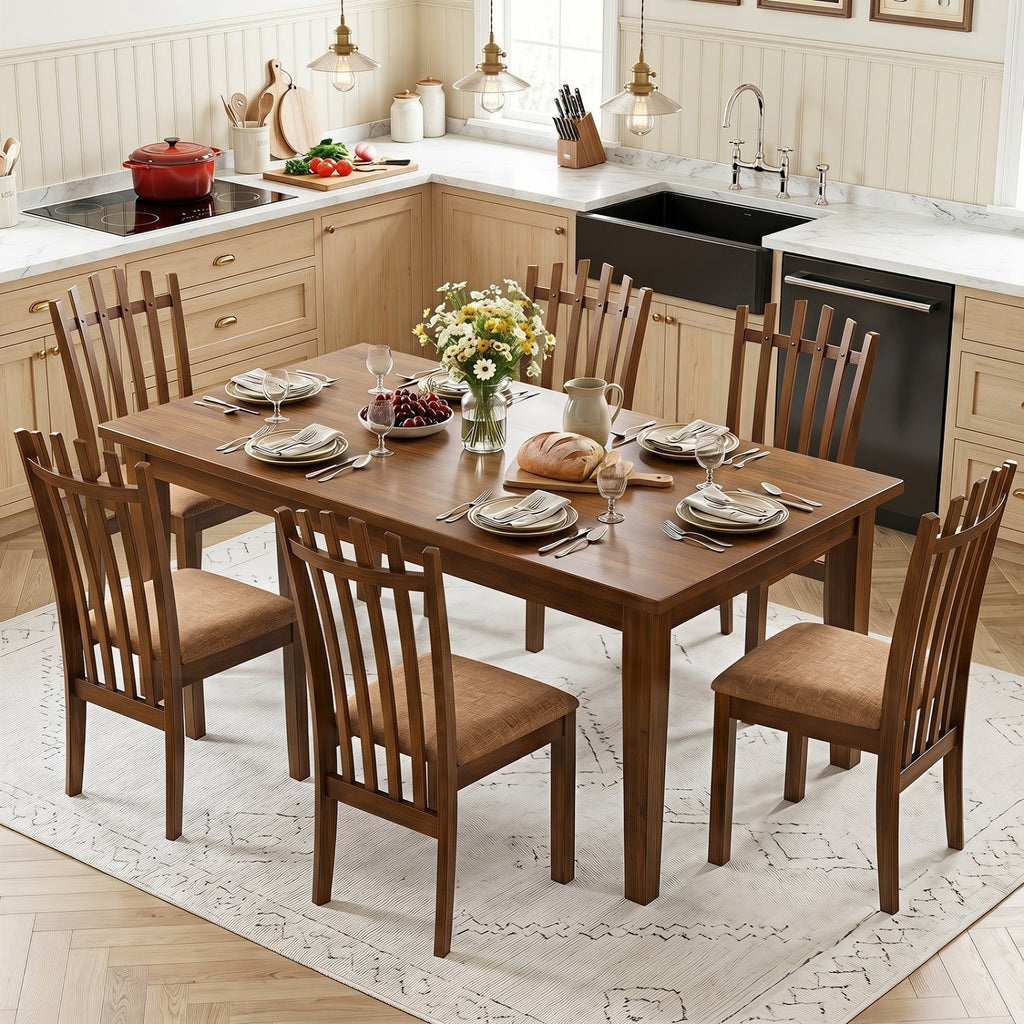 Rubber Wood Dining Chairs Set of 4 with Cushioned Seats