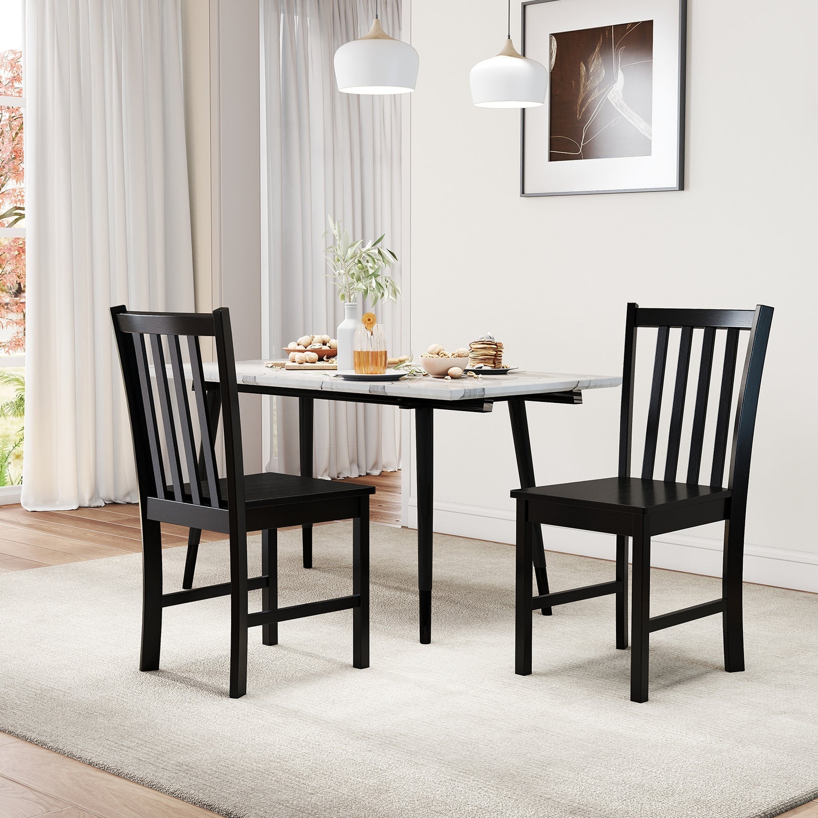 Rustic Dining Chairs Set of 2 Wooden Kitchen Chairs with Slat Tilt Backrest