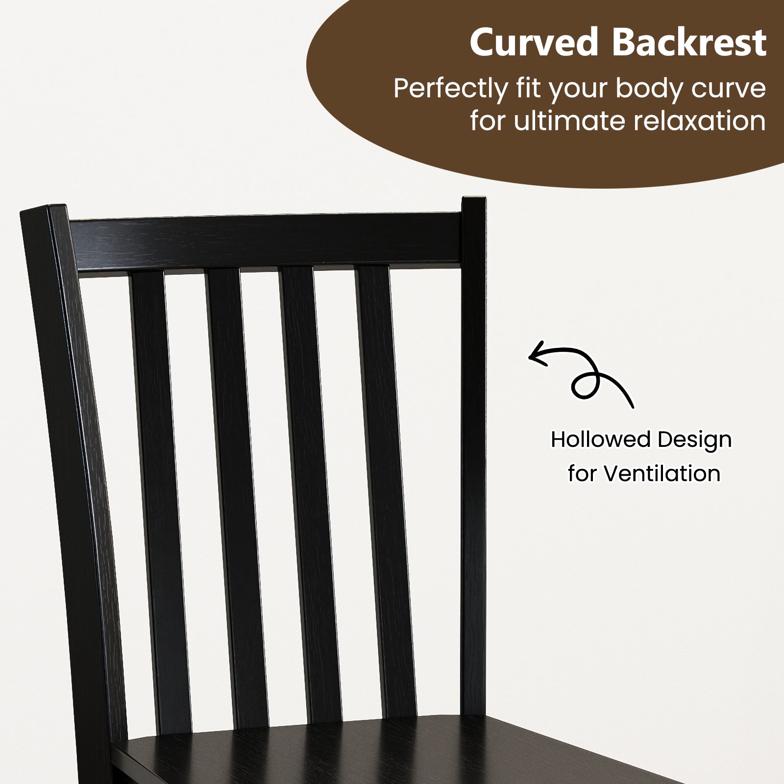 Rustic Dining Chairs Set of 2 Wooden Kitchen Chairs with Slat Tilt Backrest