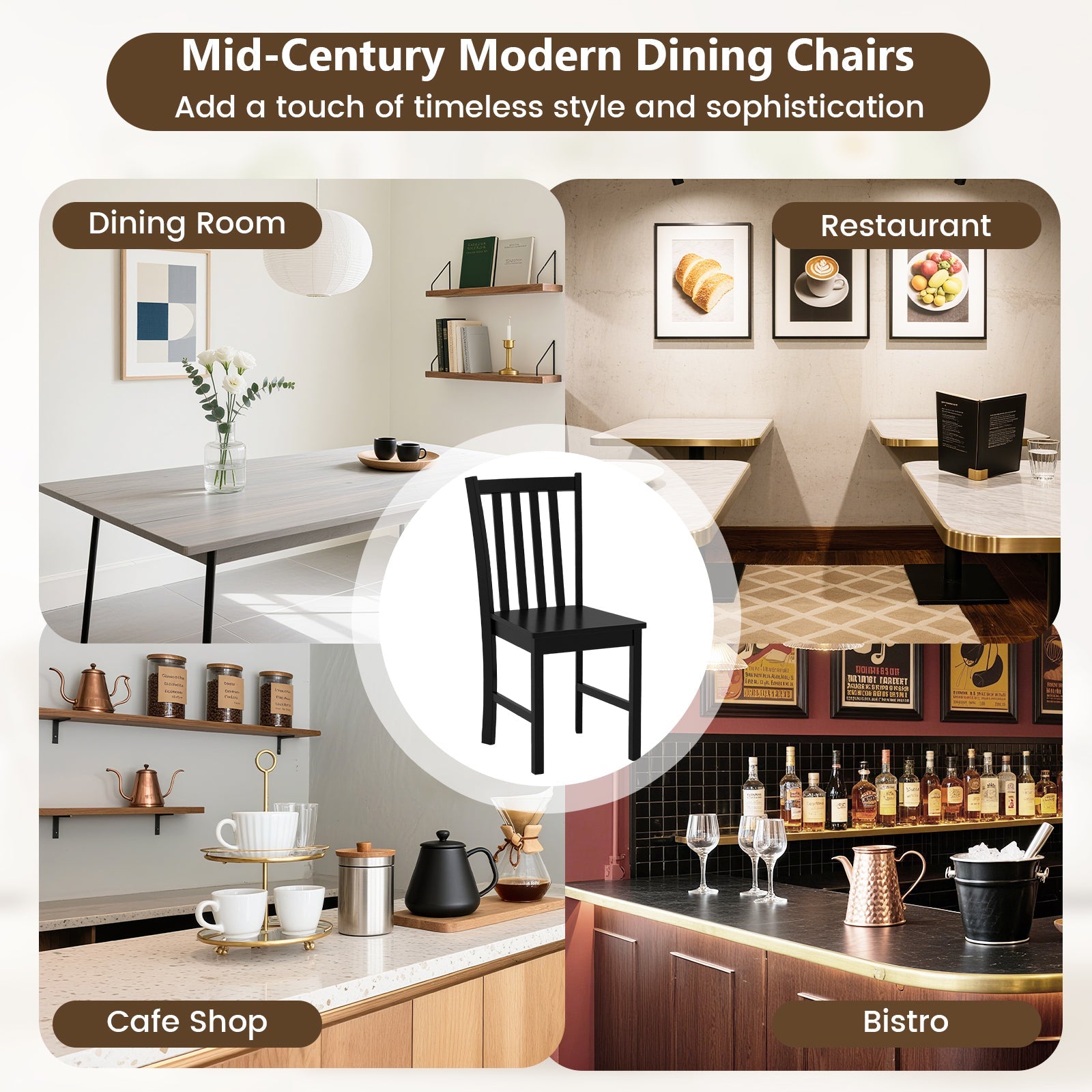 Rustic Dining Chairs Set of 2 Wooden Kitchen Chairs with Slat Tilt Backrest