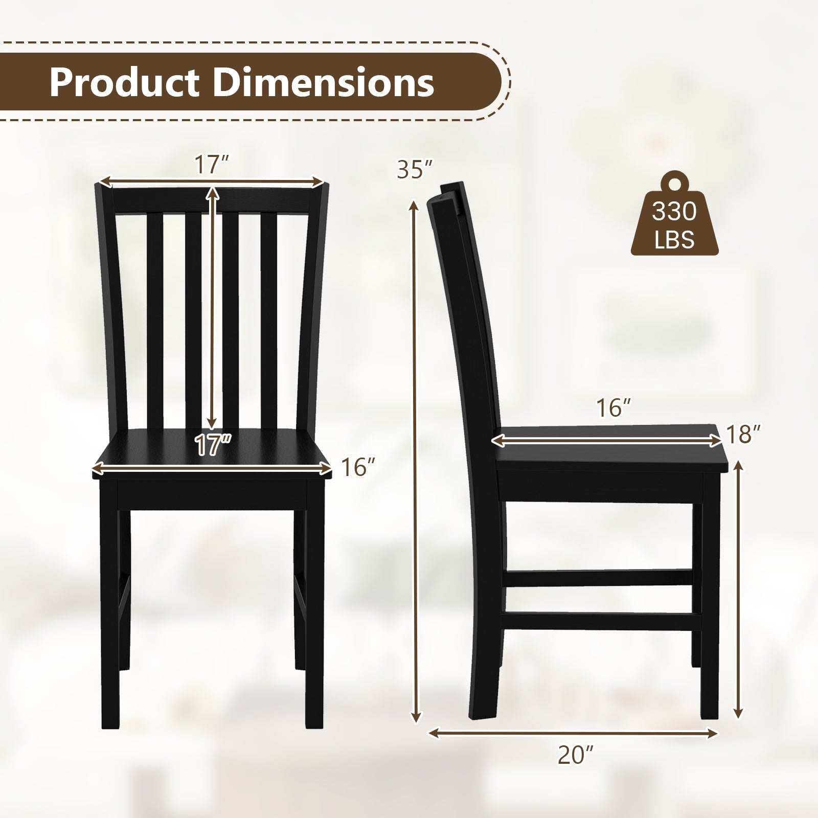 Rustic Dining Chairs Set of 2 Wooden Kitchen Chairs with Slat Tilt Backrest