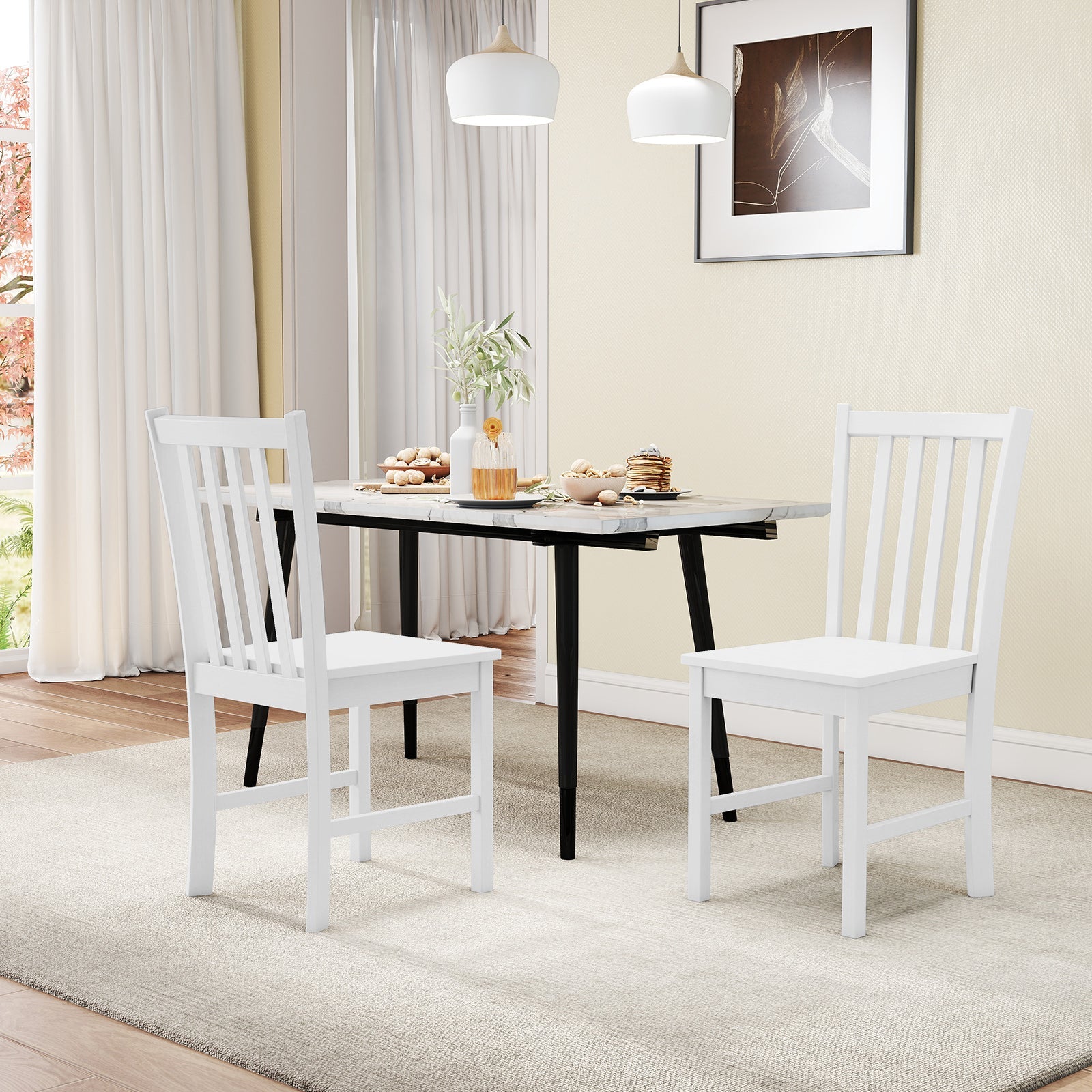 Rustic Dining Chairs Set of 2 Wooden Kitchen Chairs with Slat Tilt Backrest