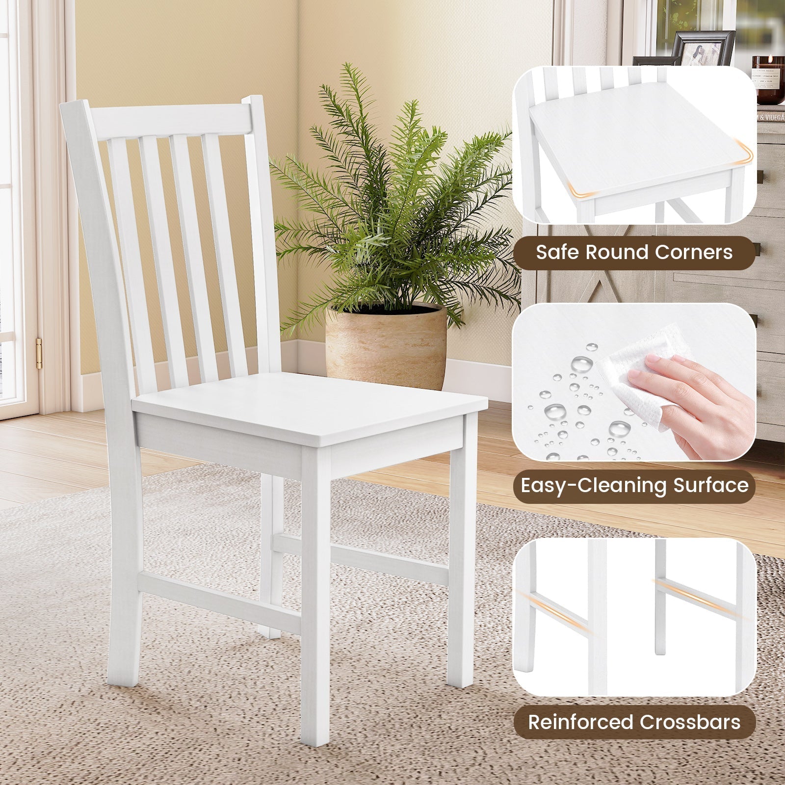 Rustic Dining Chairs Set of 2 Wooden Kitchen Chairs with Slat Tilt Backrest