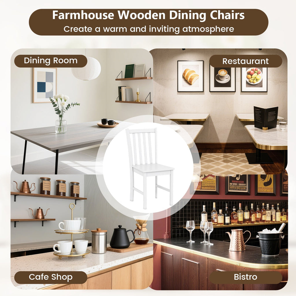 Rustic Dining Chairs Set of 2 Wooden Kitchen Chairs with Slat Tilt Backrest