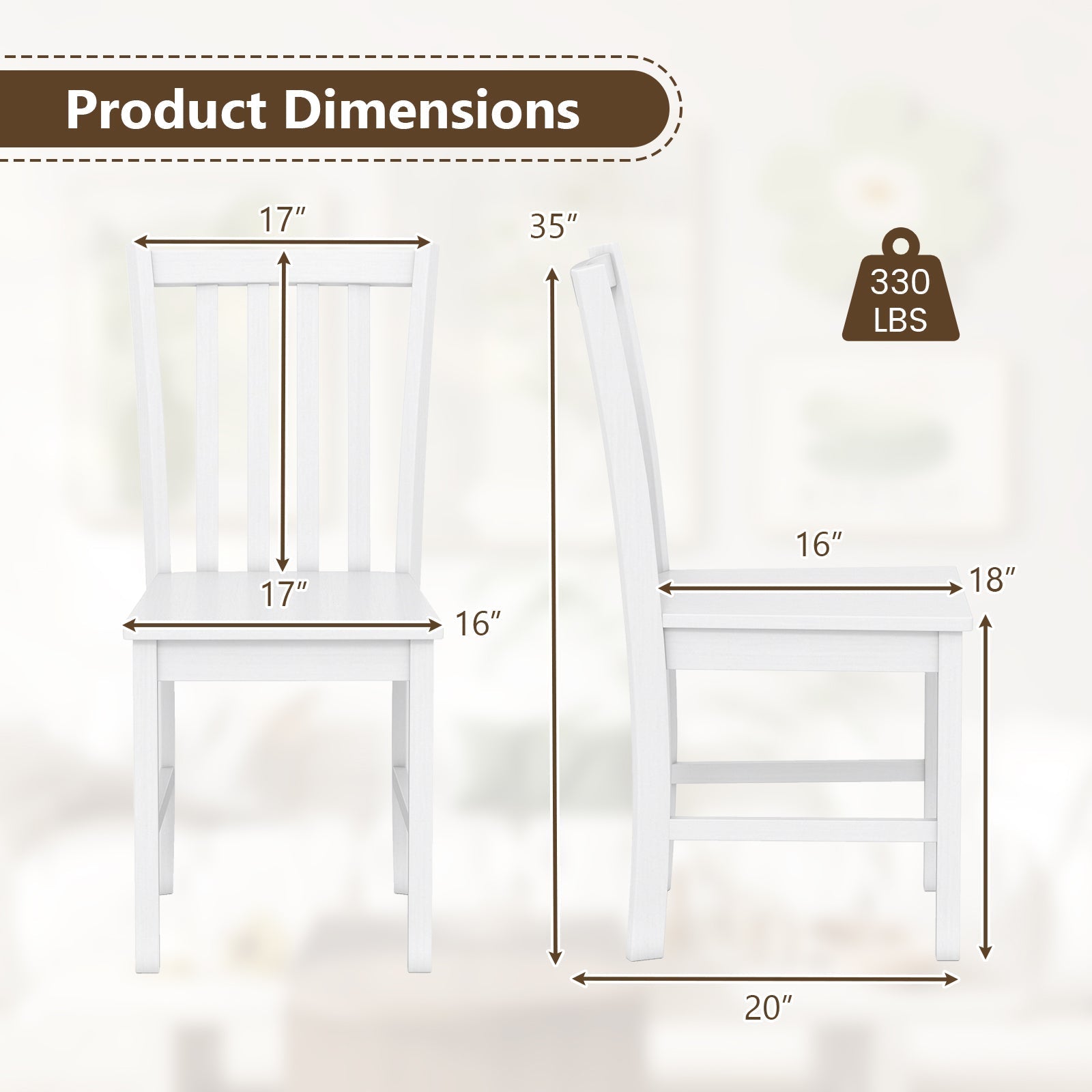 Rustic Dining Chairs Set of 2 Wooden Kitchen Chairs with Slat Tilt Backrest