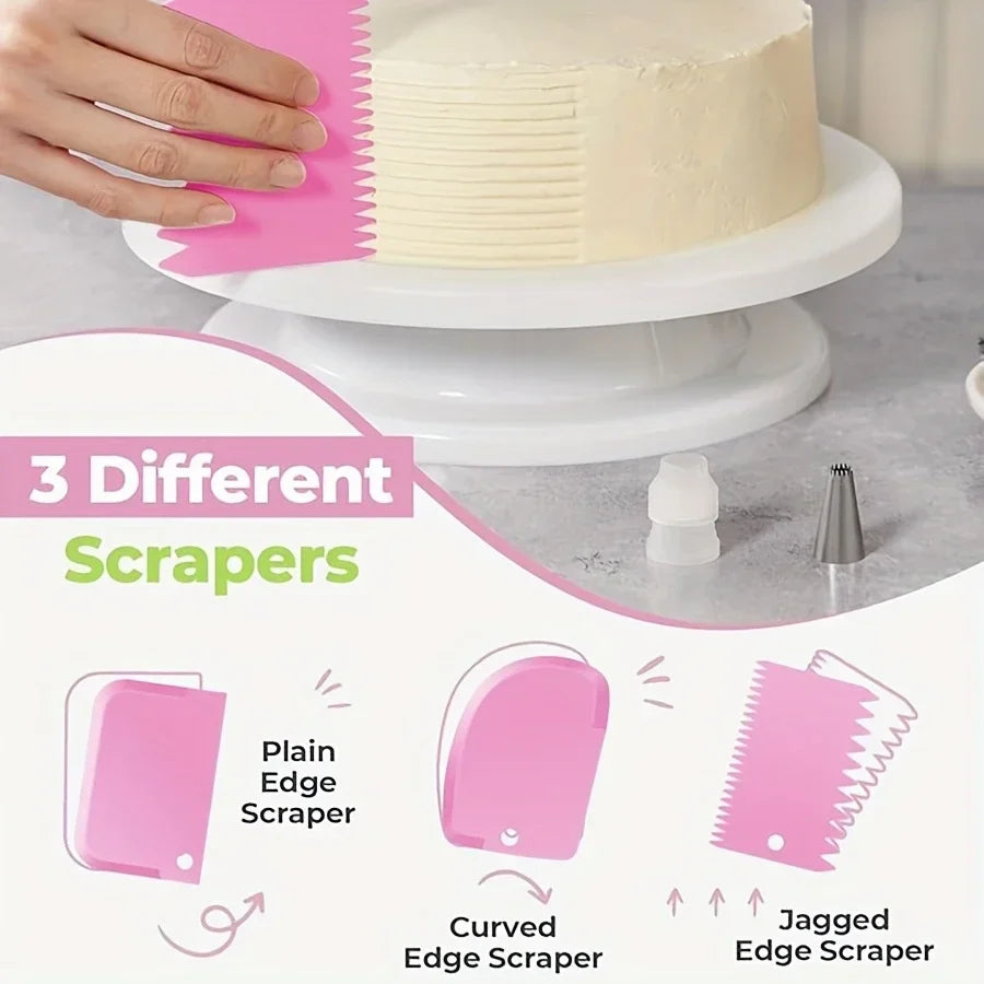 XMSJ Cake Tools Non Slip Turntable Cake Decorating Set Piping Tips