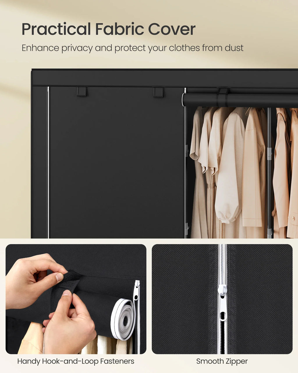 SONGMICS Portable Closet Organizer With Cover 5 Hanging Rods And Shelves