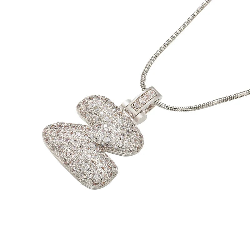 Silver Bubble Initial Letter Necklace | Customizable 26 Letters Pendant Jewelry for Women
