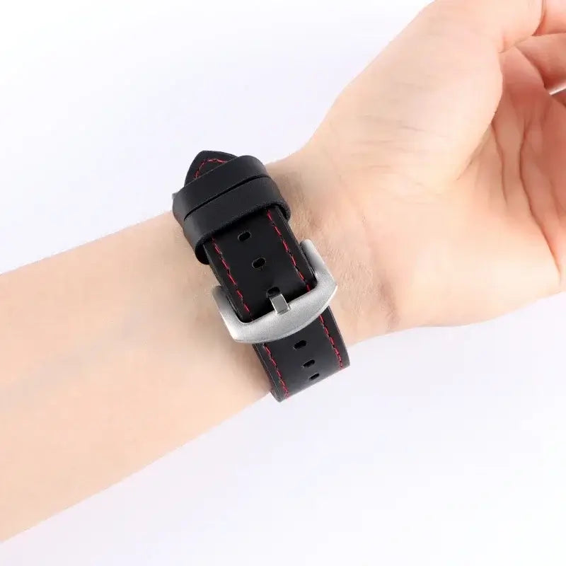 Garmin 18/20/22mm Quick Release Smooth Leather Band with Stitching Options